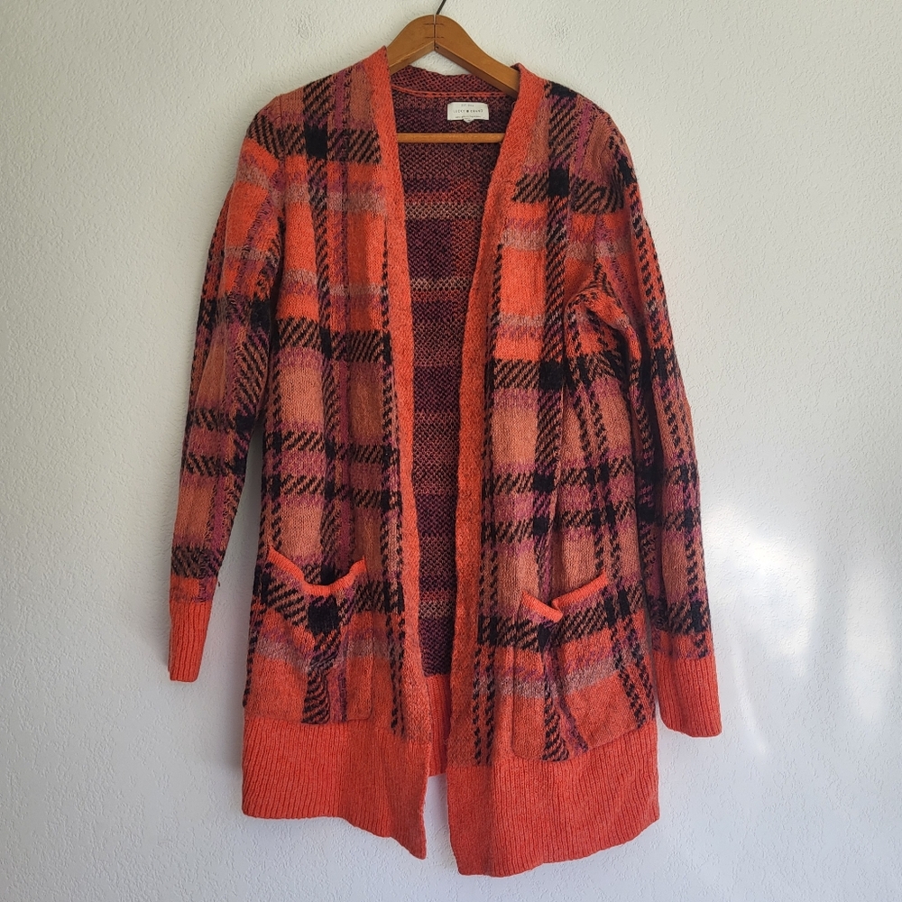 Plaid Open-Front Cardigan Sweater